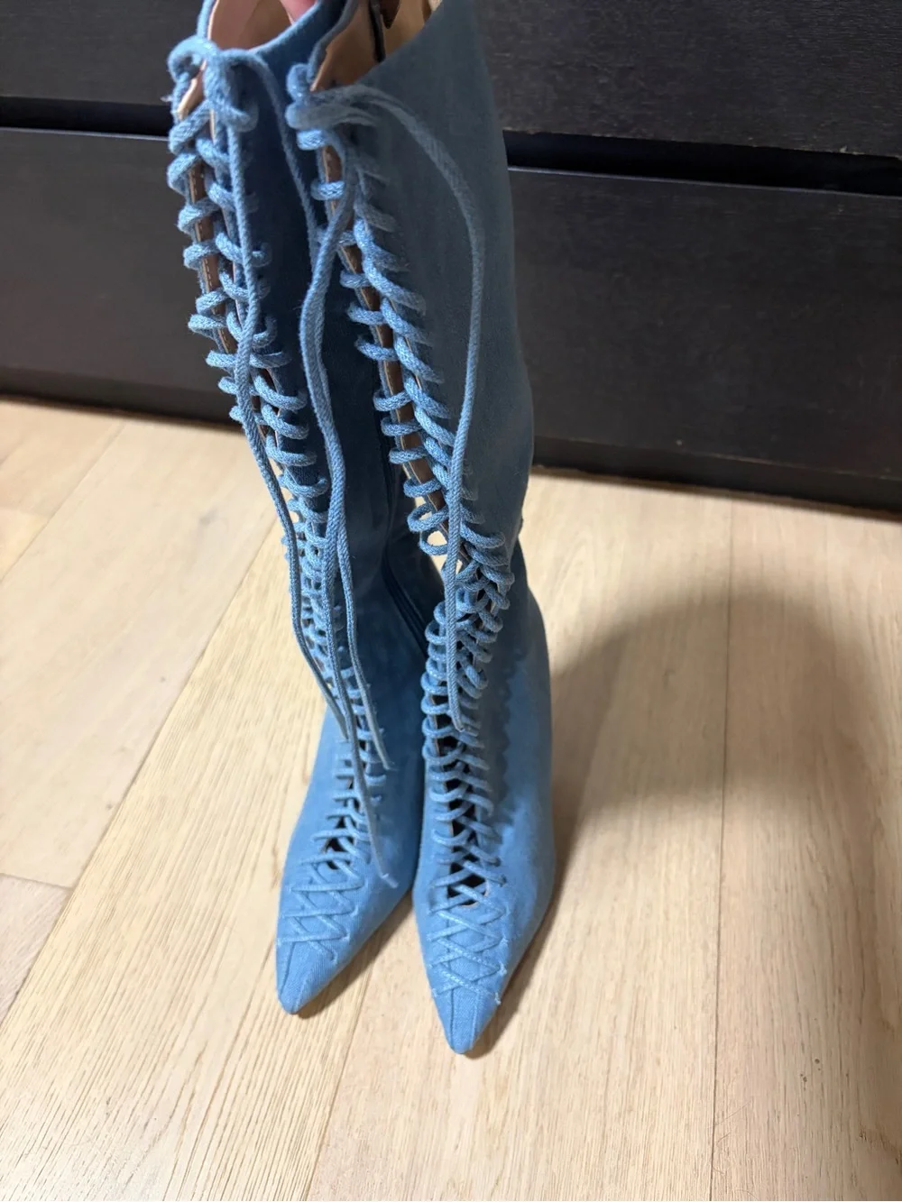 Steve Madden Blue Lace-Up Over-the-Knee Pointed Toe Boots